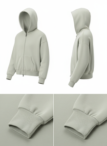 Sudadera con capucha de forro polar verde salvia extragrande con cremallera, logotipo personalizado, estilo urbano de alto gramaje, fabricante OEM, venta al por mayor - Product Image 4
