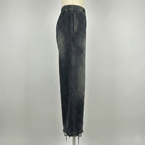 Pantalones de chándal de algodón en blanco al por mayor, lavado ácido, ecológicos, de corte holgado, con efecto desgastado en la parte inferior, gris carbón, de pierna ancha - Product Image 2