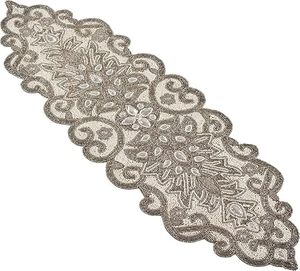 Camino de Mesa Clásico Bordado con Flores y Borde Cosido en Marrón para Decoración del Hogar - Product Image 1
