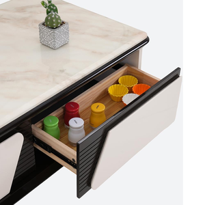 Mesa de Centro de Madera y Hierro Estilo Romano, Diseño Moderno, Hecha a Mano, Ecológica, Duradera, Fácil de Limpiar, Ligera, con Cajón de Almacenamiento - Product Image 5