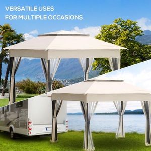 Gazebo Moderno Pop-up 3,35m x 3,35m in Acciaio e Ferro Beige per Cortile, Villa, Parco - Product Image 3