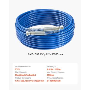 Tubo Flessibile per Spruzzatore Airless da 50 Piedi, Nero, 1/4 Universale, Alta Pressione 4350 PSI - Product Image 6