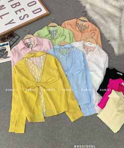 Blusa de Manga Larga Color Fucsia para Mujer SUBICI 9051109, con Panel de Encaje Transparente, Cuello Camisero, Estilo Casual Chic - Product Image 3