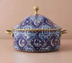 Casserole arabe en émail, motif tournesol pastel vert clair, pour garder les aliments au chaud, idéale pour la décoration de table du Ramadan - Product Image 5