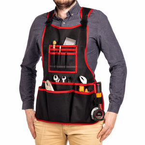 Carpenter Mechanic Work <b>Apron</b> <b>Black</b> Red Multi-Pocket Adjustable Heavy Duty Utility Waterproof Welded-Seam Factory Workshop <b>Apron</b> - Product Image 1