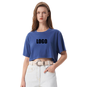 T-shirt court décontracté d'été pour femme en tricot ample 100 % coton uni - Product Image 1
