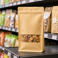 Sachet d'emballage en papier kraft imprimé sur mesure, pochette verticale avec fenêtre transparente et fermeture éclair refermable pour noix et snacks