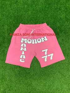 Shorts pour hommes 100% Coton, couleur unie, avec logo sur le devant, taille mi-haute, cordon de serrage, décontracté, respirant, séchage rapide, en tissu tissé, imprimé en relief, effet délavé - Product Image 3