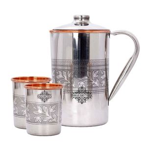 Ensemble de pichet et de verre en cuivre avec motif floral pour la vaisselle de la maison - Product Image 4