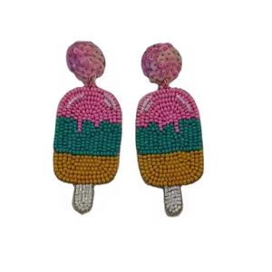 Pendientes Huggie de Verano Estilo Bohemia para Mujer, Novedad, con Cuentas Acrílicas y de Cristal, Colgantes, Coloridos, para Fiestas, Regalos, Diseño de Caña de Azúcar - Product Image 2