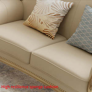 โซฟา3-Seater หนังสีงาช้างแบบบาร็อคกรอบทองคำเปลวหรูหราเฟอร์นิเจอร์ห้องรับแขกแบบดั้งเดิมที่ทำจากไม้สำหรับวิลล่า - Product Image 6