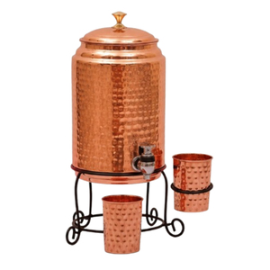 Dispensador de agua Jalsagar de cobre puro con soporte de latón, Matka de cobre martillado ayurvédico para agua potable saludable y para la inmunidad. - Product Image 6