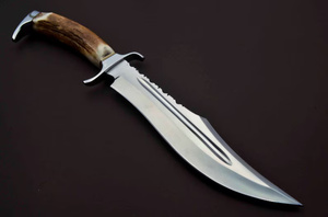 A&M ENTERPRISES Cuchillo Bowie de Acero Inoxidable de Grado Industrial Hecho a Mano con Punta Caída, Mango Recto de Asta de Ciervo y Funda de Cuero - Product Image 2