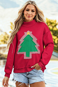 Sudadera Roja Navideña para Hombre con Cuello Redondo y Diseño de Árbol con Apliques - Product Image 6