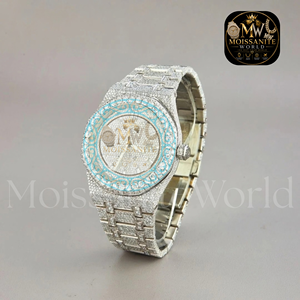 Montre de luxe à mouvement à quartz analogique en verre blanc, avec diamants VVS et moissanite, bracelet en acier inoxydable, passe le test du diamant - Product Image 4