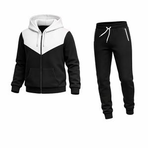 <b>Men</b>’s Black <b>White</b> Contrast Hoodie Tracksuit Slim Fit Zip Up <b>Jacket</b> Jogger Pants Casual Sportswear Gym Fitness Set - Product Image 2