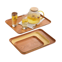 Plateau de service commercial grand format, design moderne imitation bois, en PP de qualité alimentaire, pour café, desserts, goûter, repas des prisonniers, repas de fêtes