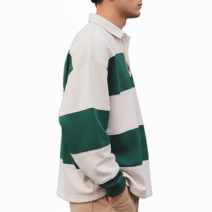 Camisas polo de hombre de manga larga 100% algodón, a la moda, de 280g de gramaje, con logo impreso personalizado, de dos tonos. - Product Image 3