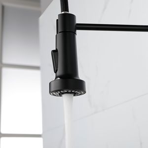Rubinetto da cucina commerciale monocomando con doccetta estraibile, in ottone massiccio, finitura lucida, con molla, nero opaco - Product Image 4