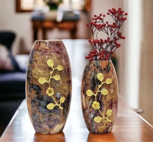 Luxury Contemporary Iron Tabletop <b>Vase</b> Gold Leaf Design Handmade Indoor <b>Decor</b> Christmas Unicorn Handicraft High Quality - Product Image 1