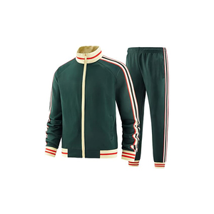 Ensemble de survêtement unisexe vert foncé 2026 à manches longues avec fermeture éclair, col montant, style sportif, pantalon de jogging rayé, coupe régulière pour adultes, collection automne - Product Image 4