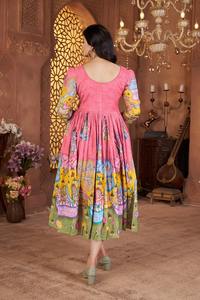 Vestido Occidental de Verano 2026, Nuevo, Moderno, Casual, con Estampado Floral Digital, para Mujer, Talla Grande, Cuello Redondo, Tela Muselina Estampada, Mangas 3/4 - Product Image 3