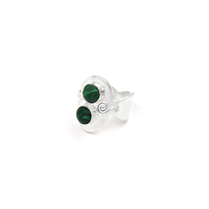 Natural Malachite Double Stone <b>Ring</b> 6mm Round Cabochon Gemstone Adjustable Brass <b>Statement</b> <b>Ring</b> Wholesale Handmade Jewelry - Product Image 3