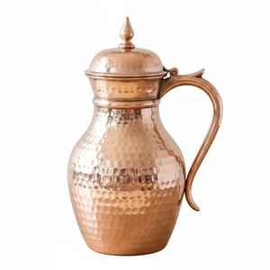 Hammered <b>Copper</b> Water Jug with Lid Brass Spout and Base Decorative <b>Knob</b> Cylindrical Body Traditional Handcrafted D - Product Image 2