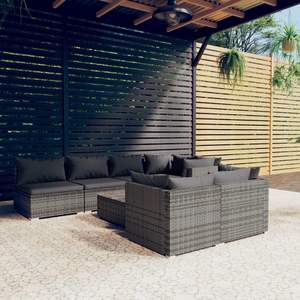 Ensemble de salon de jardin modulaire en rotin PE gris 8 pièces, design modulaire pratique - Product Image 1