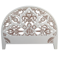 Tête de lit demi-lune Queen Size en bois sculpté à la main par un artisan, finition blanchie, pour chambre à coucher, style mural, collection Smart Art