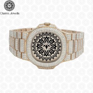 Charm Jewells Luxury Women's Yellow Gold Rectangle <b>Watch</b> <b>Diamond</b> Encrusted Folding Clasp Quartz Movement 18mm Band - Product Image 1