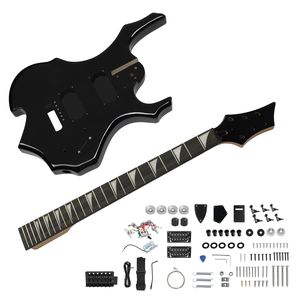 DIY Flame Shaped Style HSH 6-<b>String</b> Electric Guitar Kits Mahogany Body Maple Neck with <b>Black</b> Accessories Acoustic Guitar - Product Image 2