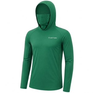 Custom Men's Green Long Sleeve Hoodie <b>Face</b> Cover Anti-UV Breathable Fishing Wear Pullover Solid Color Spandex/Polyester Upf 50 - Product Image 1