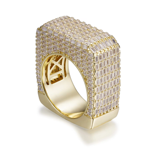 9K Gold Rhodium Plated Lab Created Moissanite Men's <b>Ring</b> Rectangular <b>Ice</b> Cube Design Micro Insert Hip Hop Jewelry for Party - Product Image 6
