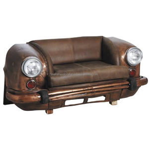 Sofá de Cuero Genuino de Primera Calidad con Diseño de Asiento Delantero de Auto Clásico |   Sofá de 2 Plazas Hecho a Mano de Estilo Industrial Automotriz |   Muebles de Salón Retro de Lujo - Product Image 1