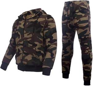 Mens Winter <b>Camouflage</b> Hooded Jacket & Jogger Pants Two-Piece Set 100% Polyester Training Clothes Lightweight - Product Image 3