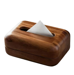 Boîte à mouchoirs artisanale en bois brun foncé, porte-serviettes décoratif pour cuisine et salle à manger - Product Image 2