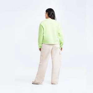 Sudadera Oversize de Cuello Redondo para Mujer, Bordado Floral, Tejido de Algodón, Corta, Estilo Casual Urbano, Primavera - Product Image 2