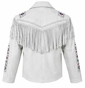เสื้อแจ็คเก็ตสีขาวสำหรับผู้ชาย ปักลายพู่ คอปกพับ แขนปกติ สไตล์วินเทจ - Product Image 6