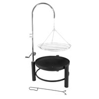 Barbecue suspendu réglable avec trépied, foyer, grille de cuisson pivotante en acier inoxydable, brasero extérieur robuste pour charbon de bois