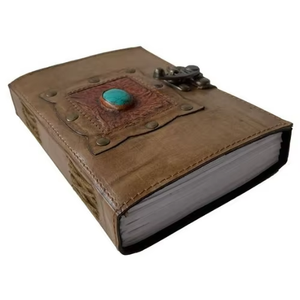 Diario de Viaje Antiguo Hecho a Mano con Cuero Genuino Grabado, Encuadernado con Piedras Preciosas, Estilo Vintage, con Tapa de Piedra de Carbón, Temática Religiosa - Product Image 2