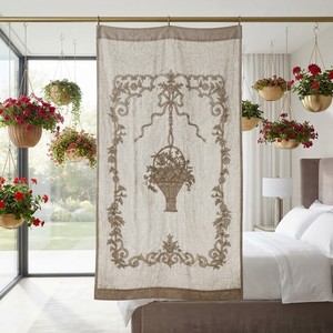 Cortina Transparente Bordada con Diseño Floral Clásico, Panel de Cortina con Lazo Vintage para Ventana, Decoración para Sala de Estar y Dormitorio - Product Image 1