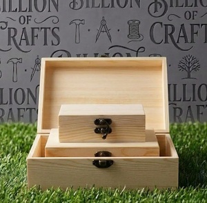 Boîte de rangement rectangulaire en bois de pin non fini, polie, avec couvercle à charnière et verrouillable, pour bijoux, artisanat, emballage cadeau, lot de 3 - Product Image 5