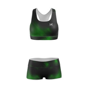 Conjunto de Dos Piezas de Yoga para Mujer con Cuello Redondo, Cintura Elástica, Pantalones Cortos de Cintura Alta, Transpirable, con Patrón de Letras, 100% Poliéster - Product Image 4