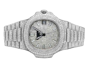 Moissanite นาฬิกาอัตโนมัติสำหรับผู้ชายสีขาวทองชุบสแตนเลส - Product Image 1