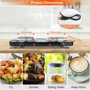 Portable Stainless Steel Double Burner Electric Hot Plate 2000W Fast Heating 5 Temperature Levels for Home or <b>Camping</b> - Product Image 3