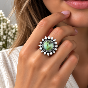 Anillo de Diseño con Gran Grupo de Turquesas Palomino, Hecho a Mano, Estilo Bohemio Occidental, Joyería con Piedras Preciosas, Anillo Ajustable de Moda - Product Image 5