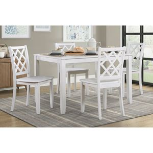 Juego de Comedor Clásico Transicional de 5 Piezas, Acabado Blanco, Mesa de Comedor de Madera, Cuatro Sillas con Respaldo de Rejilla, Elegante para el Comedor - Product Image 1