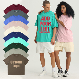 T-shirt en coton épais à col ras du cou côtelé, coupe oversize, personnalisable avec logo OEM, style streetwear - Product Image 1