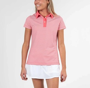 Camiseta de Mujer a Rayas, Manga Corta, Tejida en Poliéster, Informal, Transpirable, de Secado Rápido, Largo Regular, Rayas Rosa y Blanco, OEM - Product Image 3